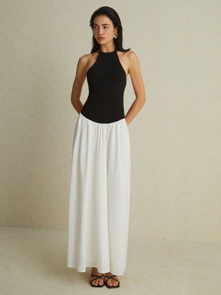 Two-Tone Halter Long Dress