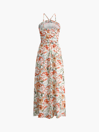 Robe longue croisée à imprimé floral