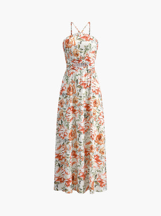 Robe longue croisée à imprimé floral