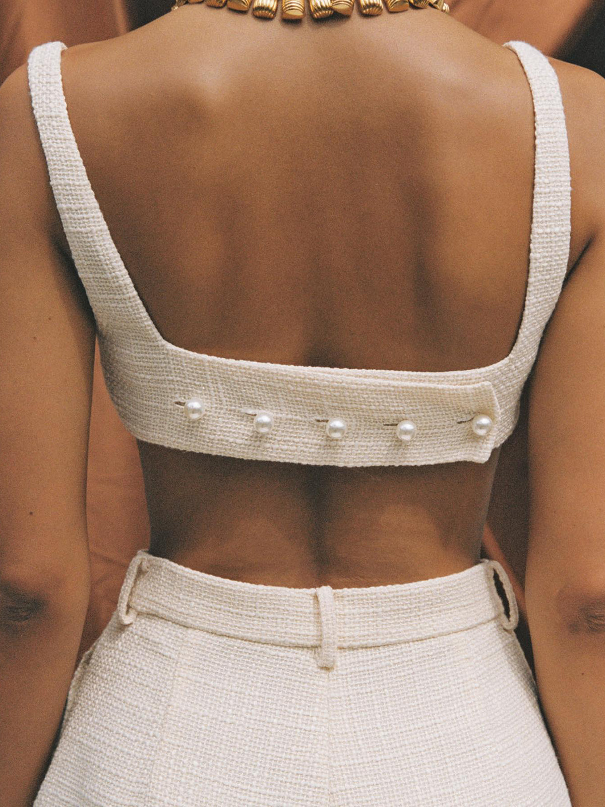 Tweed Backless Plain Shorts Set