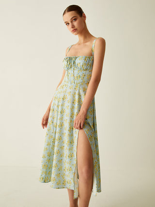 Robe midi à nœud fendu à imprimé floral