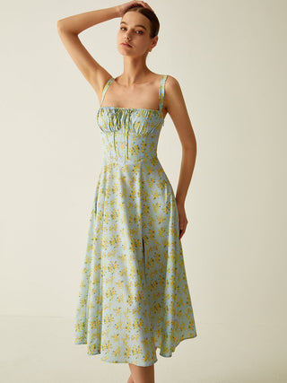 Robe midi à nœud fendu à imprimé floral