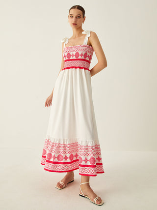 Bohemian Print Elastic Long Dress