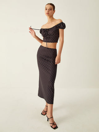 Polka Dot Knotted Skirt Set