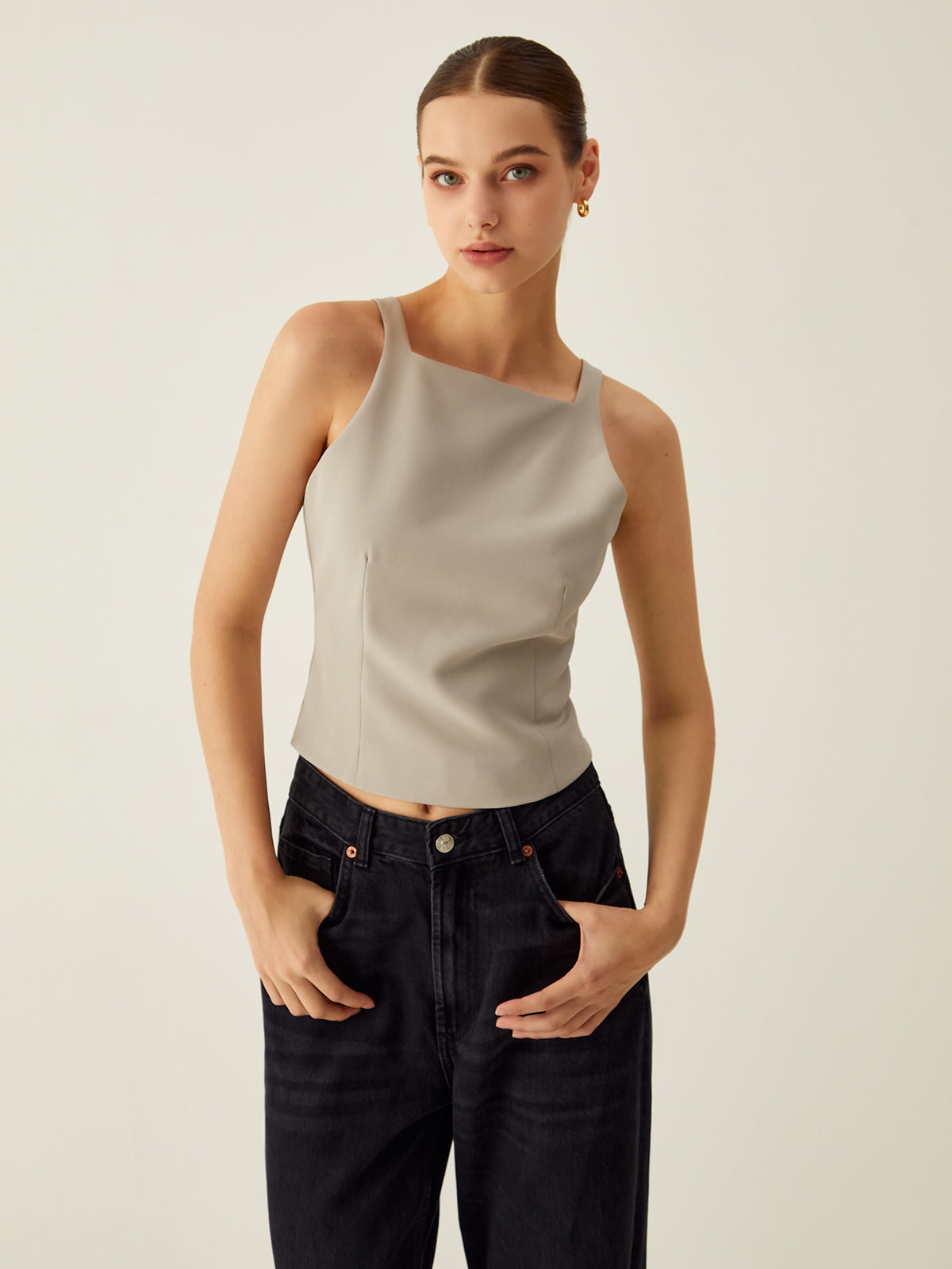 Solid Cutout Backless Tank Top