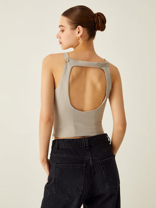 Solid Cutout Backless Tank Top