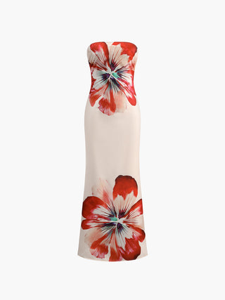 Robe longue tube à épaules dénudées à imprimé floral