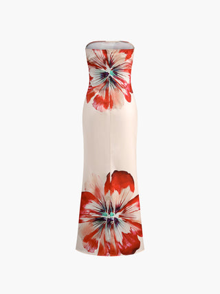 Robe longue tube à épaules dénudées à imprimé floral