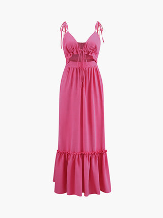 Knotted Cutout Ruffle Split Long Dress