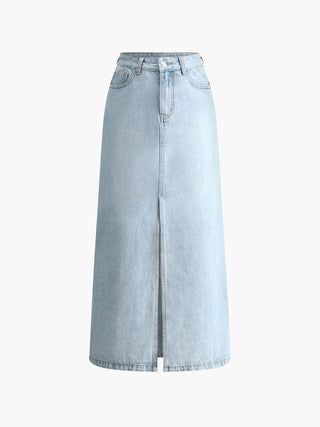 Jupe en denim fendue en coton