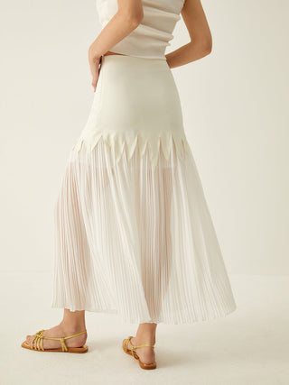 Sheer Pleated Midi Skirt