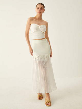 Sheer Pleated Midi Skirt