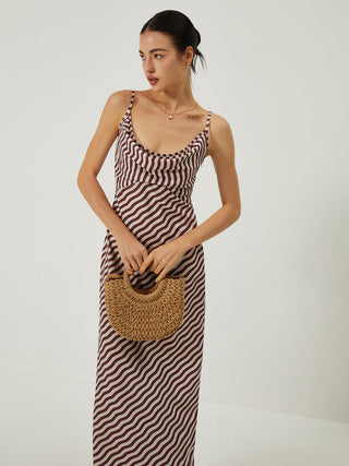 Robe longue slim à encolure basse Stripe