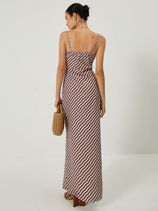 Robe longue slim à encolure basse Stripe