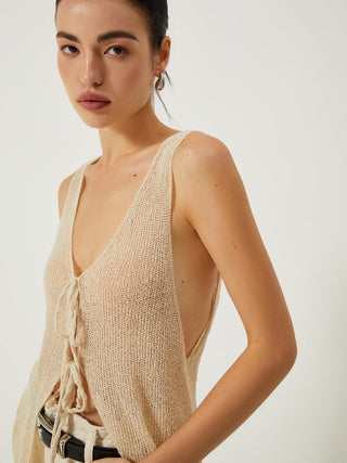 Sheer Tie Front Knit Vest