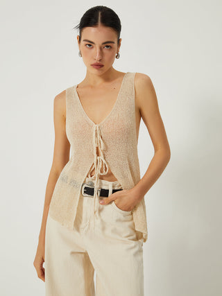 Sheer Tie Front Knit Vest