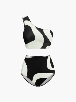 semble bikini à encolure asymétrique bicolore