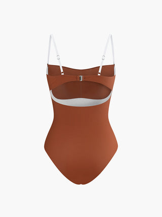 Contrast Removable Pads Cutout One Piece Swimsuit