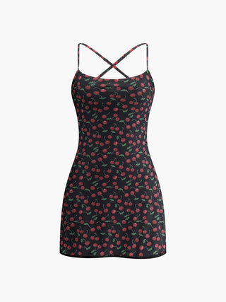 Robe courte cami à imprimé cerise