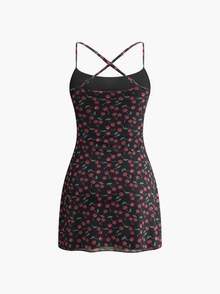 Robe courte cami à imprimé cerise