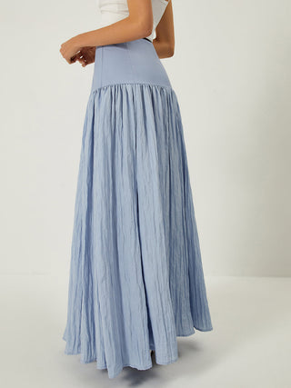 Solid High-Waisted Ruffle Pleated Maxi Skirt