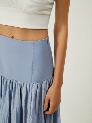 Solid High-Waisted Ruffle Pleated Maxi Skirt