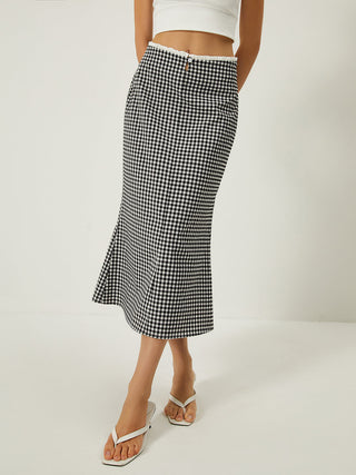 Plaid Print Mermaid Midi Skirt