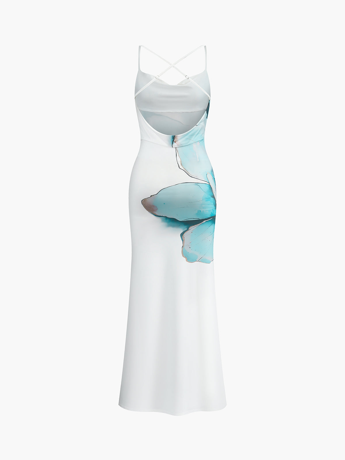 Robe longue imprimée à dos nu fendu