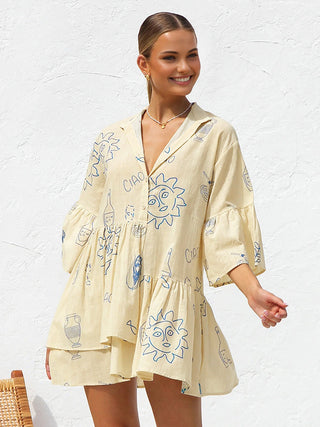 Robe courte imprimée soleil oversize