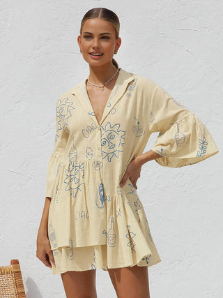 Robe courte imprimée soleil oversize