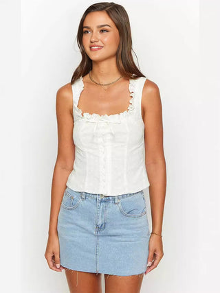 Ruffle Bow Decor Button-Front Cami Top