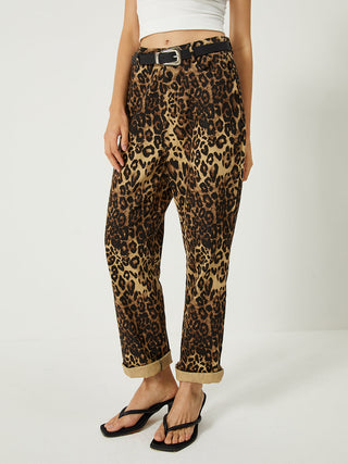 Leopard Print Straight Leg Pants