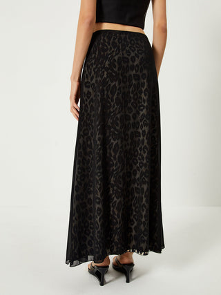 High Waist Leopard Print Maxi Skirt