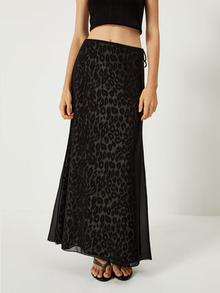 High Waist Leopard Print Maxi Skirt