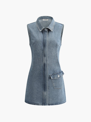 Denim Sleeveless Pocket Short Dress