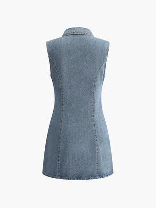 Robe courte sans manches en denim avec poche