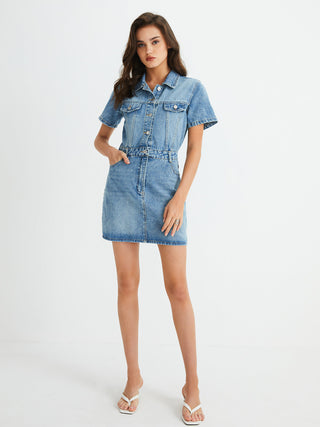 Robe courte en denim à poches à boutons multiples