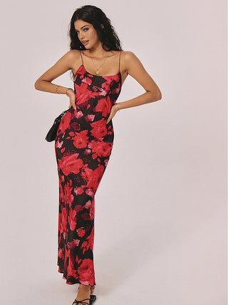 Floral Backless Low-Cut Long Dress