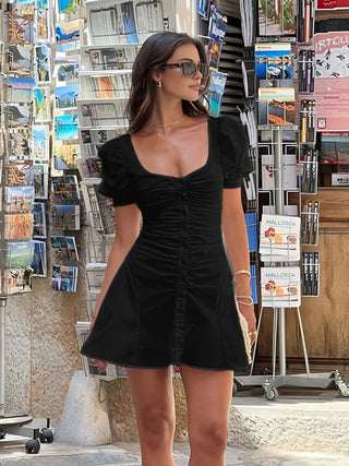 Robe chemise courte à manches bouffantes