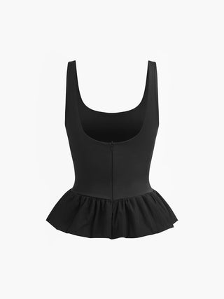 Solid Pleated Ruffle Tank Top