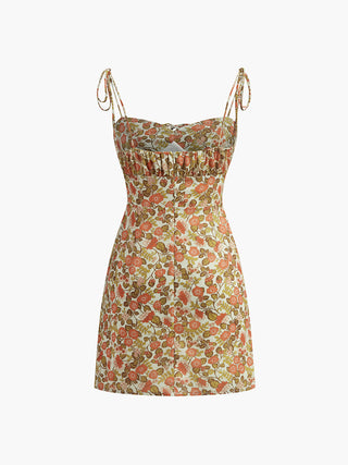 Robe trapèze à devant noué floral