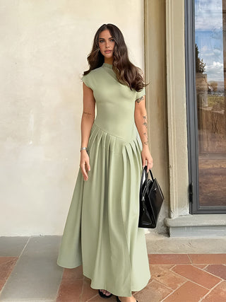 One Shoulder Pleated Split Long Dress