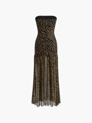 Tiger Print Strapless Mesh Dress