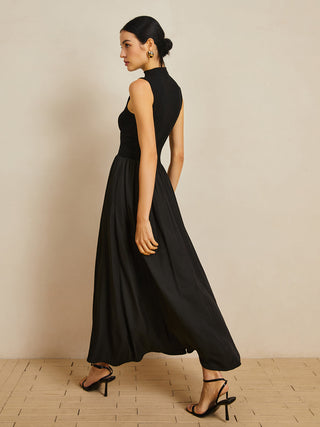 Solid Mock Neck Sleeveless Long Dress