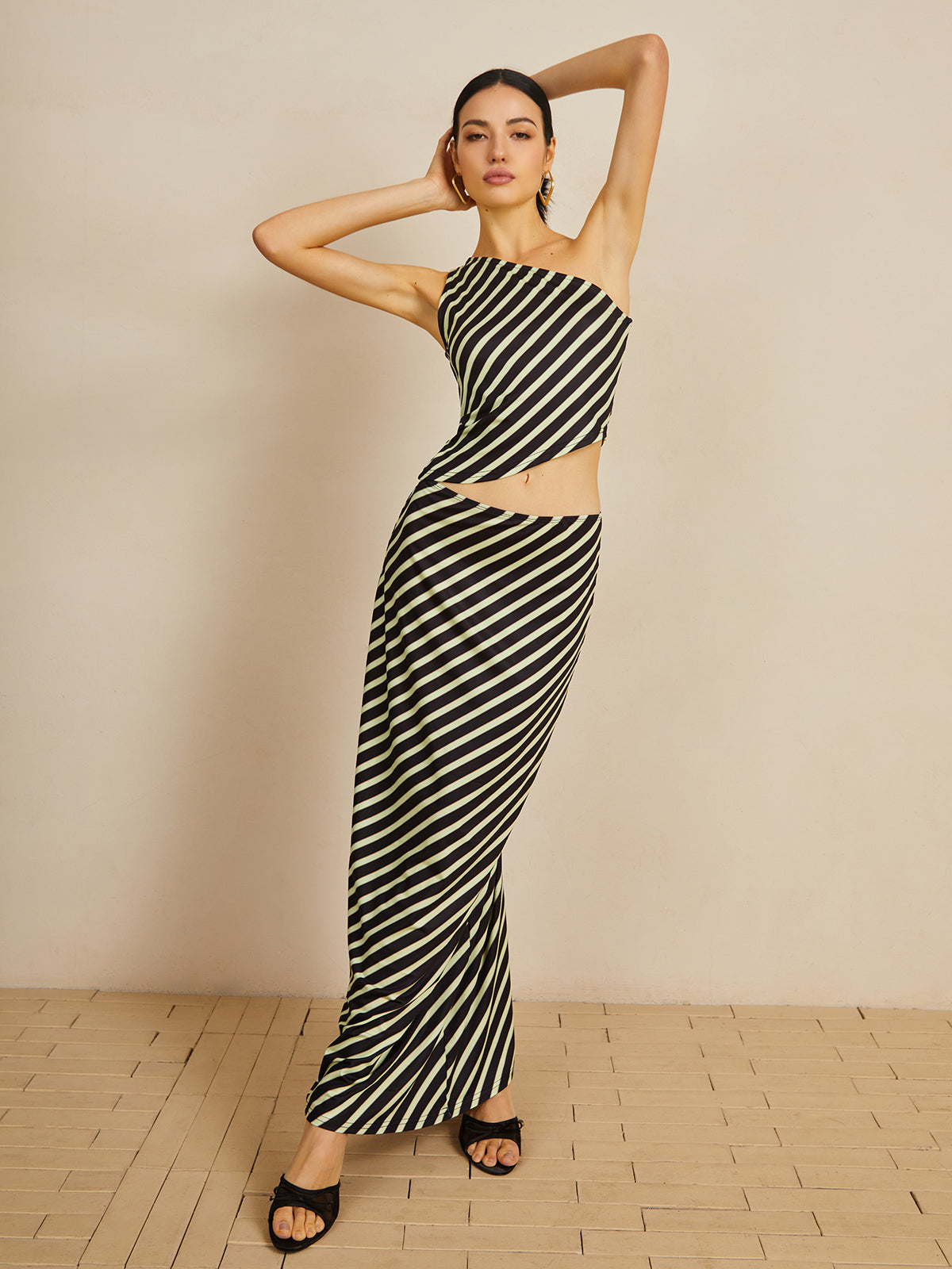 Asymmetrical Striped Skirt Set