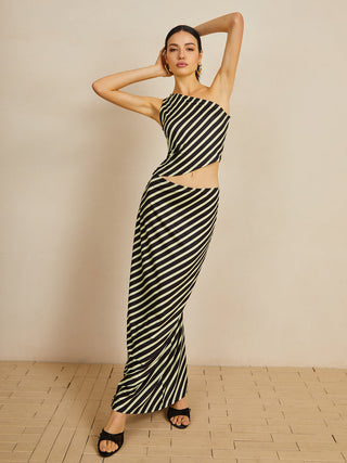 Asymmetrical Striped Skirt Set