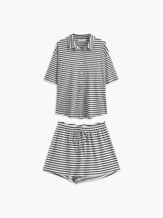 Ribbed Stripe Shorts Set