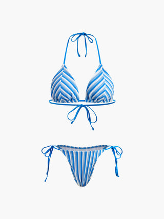 Halter Triangle Stripe Bikini Set