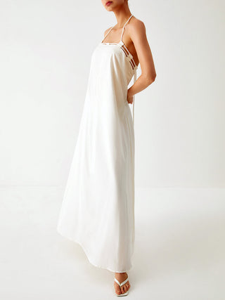 Robe longue cami en coton et lin