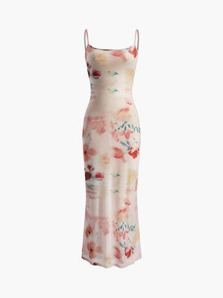 Robe longue slim sexy à imprimé floral